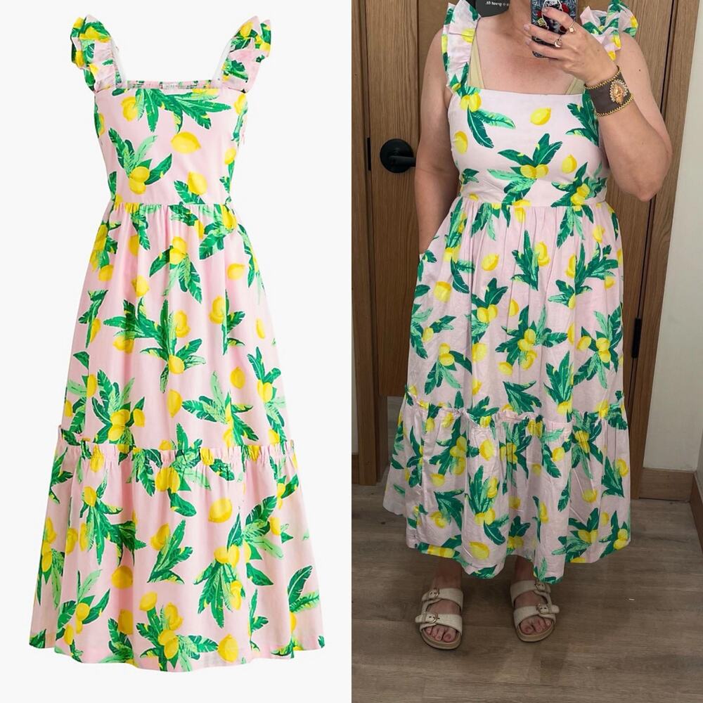 J. Crew Pink and Yellow Floral Midi Dress